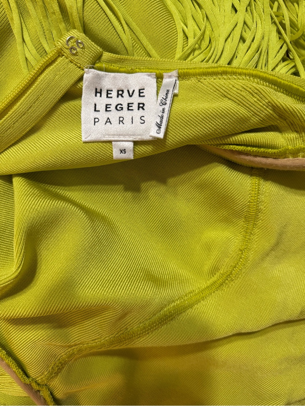 New Herve Leger Neon Lime Fringe Halter Midi Dress - Picture 12 of 12